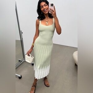 STAUD Mint and White Midi Dress